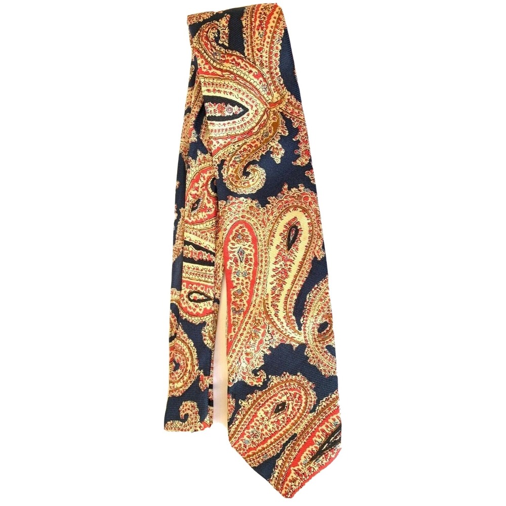 70's 80s Paisley Silk Tie Montgomery Ward Blue Wide VGUC